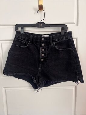 Abercrombie & Fitch Black The Mom High Rise Button-Front Denim Shorts Curve Love